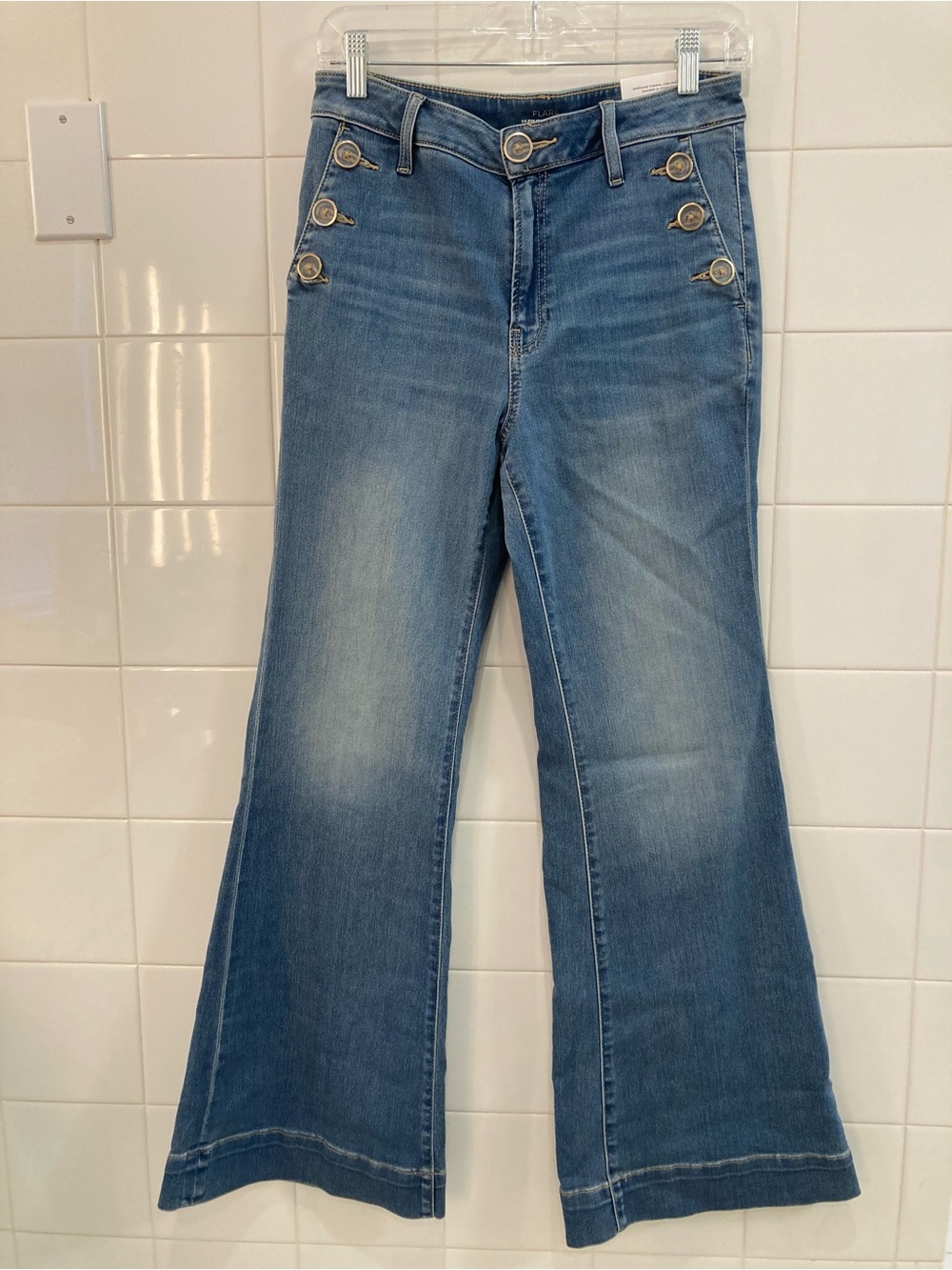 Chico's Medium Blue Wide-Leg Jeans with Nautical Button Detail